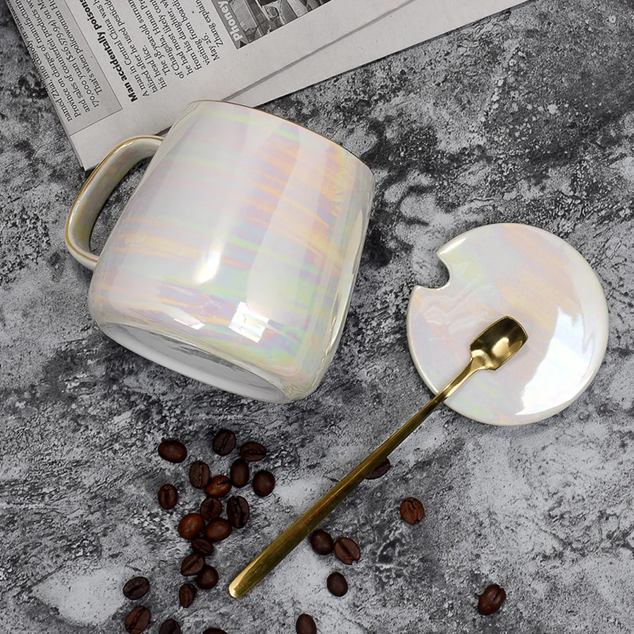 cheap Simple Office Ceramic Cup with Cover Spoon Porcelain Travel Mug Kubek Porcelanowy Gifts for Teacher Mug Modern Ceramic HH50MK