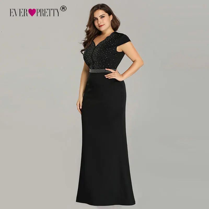 Черные вечерние платья размера плюс Ever Pretty EZ07623 элегантные длинные вечерние платья с v-образным вырезом и бусинами для свадебной вечеринки