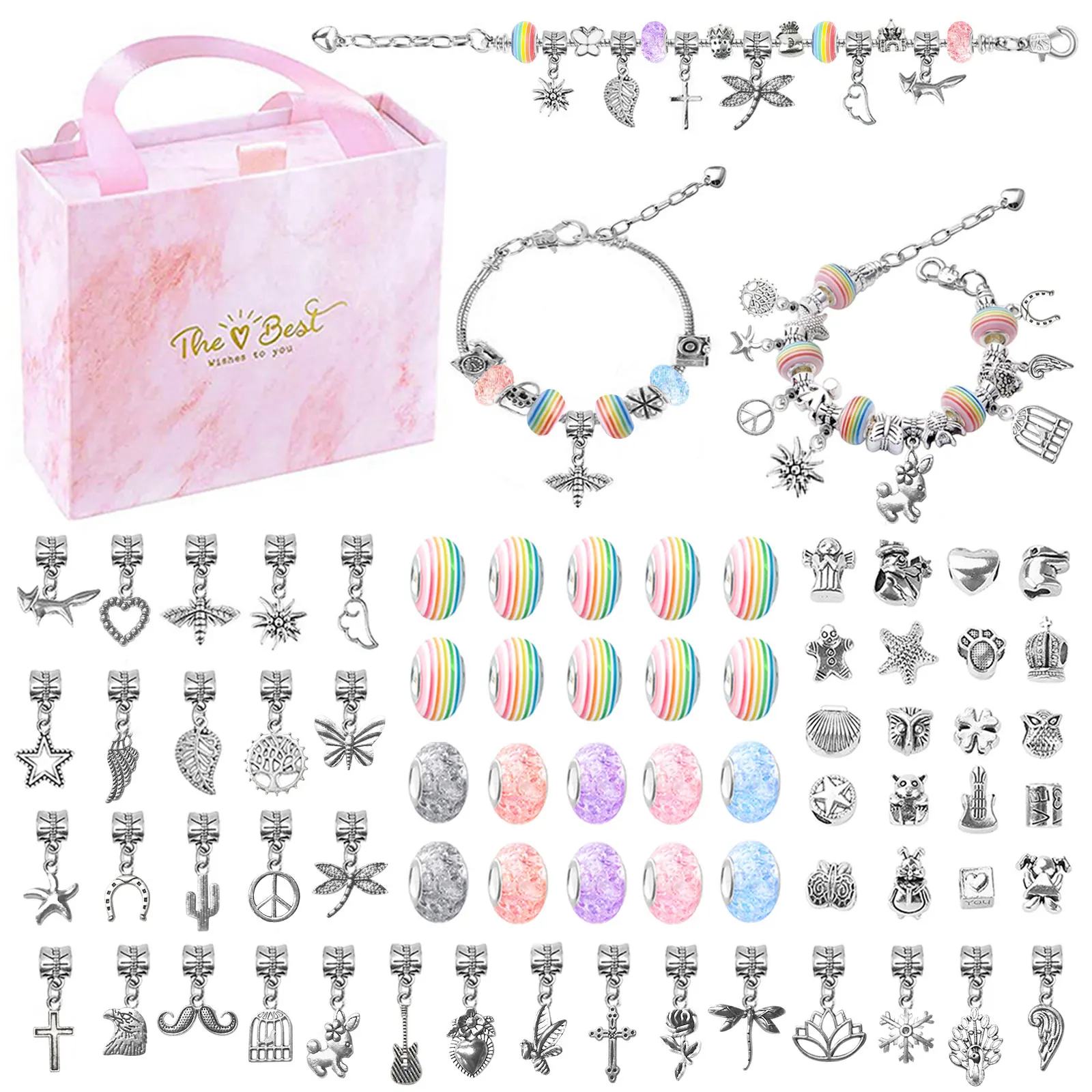 DIY Charm Bracelet Making Kit, 66Pcs Jewelry Kit for Teen Girls Pink Stuff  Craft Gifts for Birthday, Christmas, New Year - AliExpress