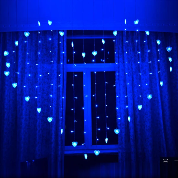 Heart Style LED Window Curtain String Lights LED Heart Lights for Wedding Valentine Day Party Bedroom Indoor Decoration 6 Colors - Испускаемый цвет: Синий