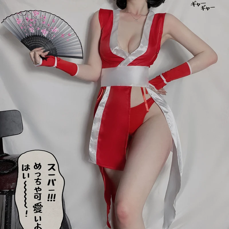 Retro Cheongsam Japanese Style Kimono Sexy Lingerie Underwear Dance Dragon Print High Slit Game Cosplay Uniform Temptation