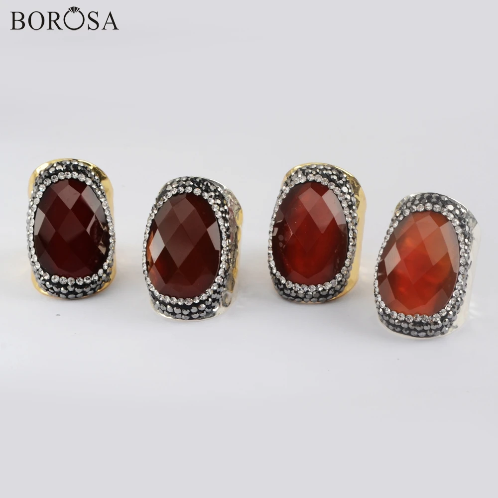 BOROSA, 5 шт., сердолик, кольцо, натуральный халцедонит, кольца, стразы, золото, серебро, кубический цирконий, кольцо для женщин, ювелирное изделие JAB975