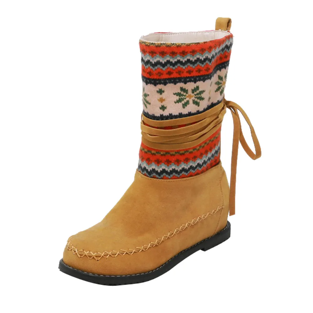 

Women's mid-boots retro lace-up boots Ranch ladies shoes boots round head increased fashion lace retro wild short boots