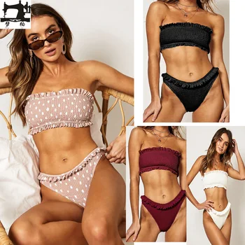 

2020 New Sexy Girls Bikini Push-up Pleated Triangle Swimwear Women Push-up Bra Bikini Set Swimsuit Beach Bathing Swimwear