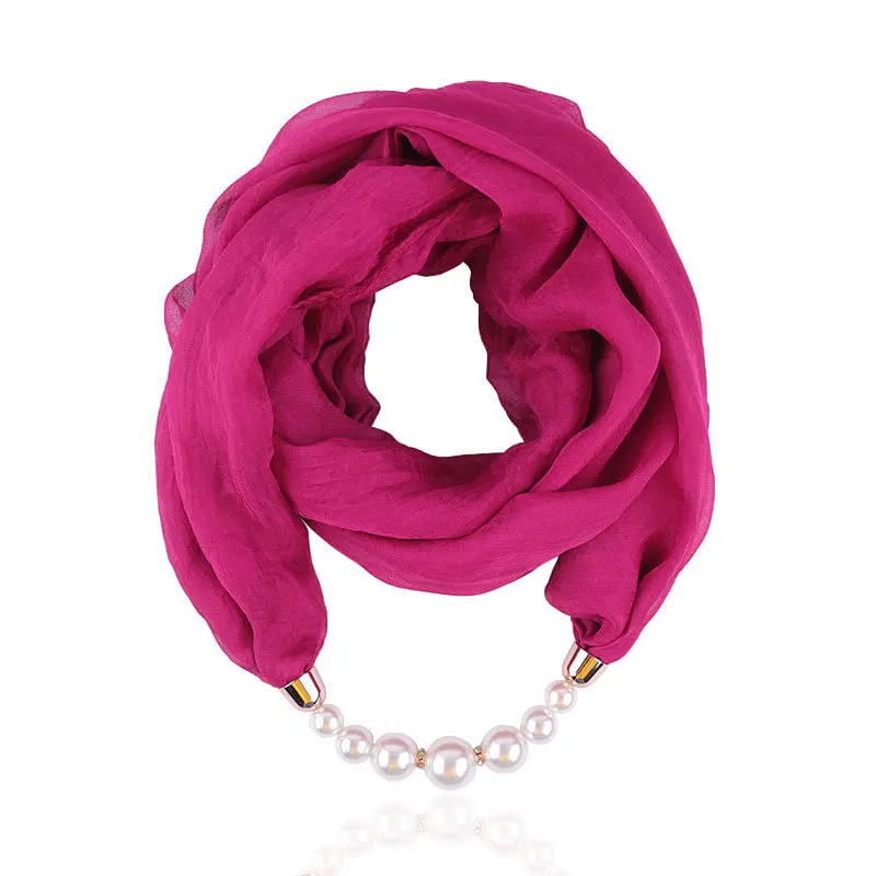

solid color Jewelry Statement Necklace Pearl Pendant Scarf Women Bohemia Neckerchief Foulard Femme Accessories Hijab Stores