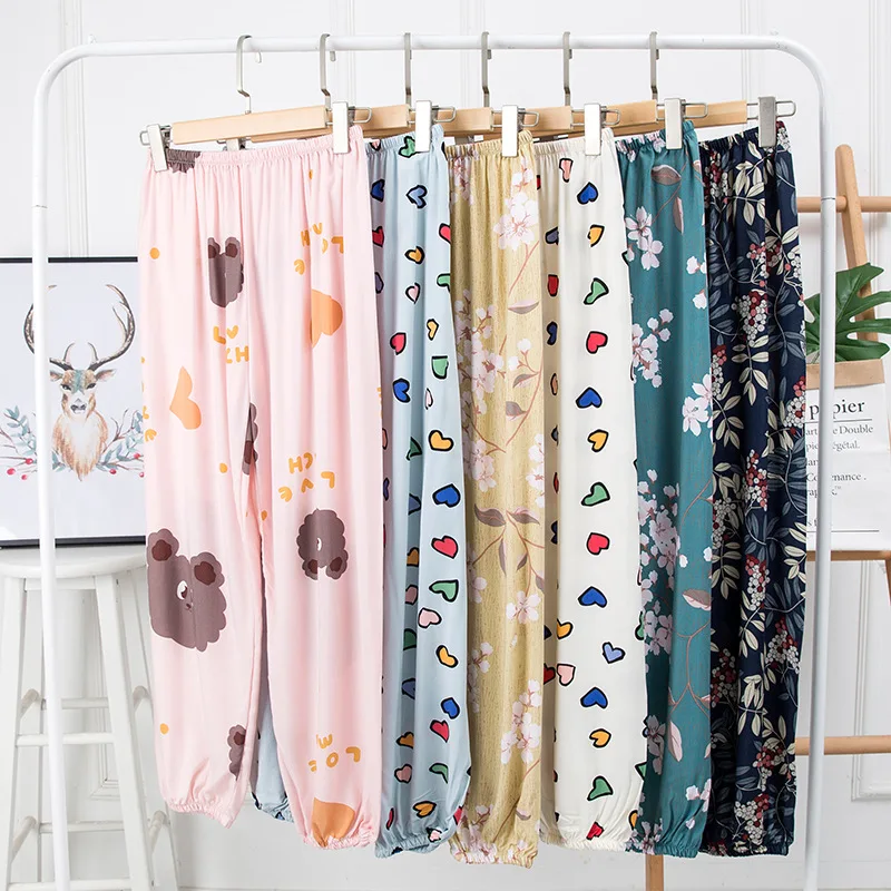 1pcs Silk Cotton Pajama Pants Women Children Home Wear Family Matching Outfits Buy 2 Mom Kids Set Anti Mosquito Casual Trousers image_2