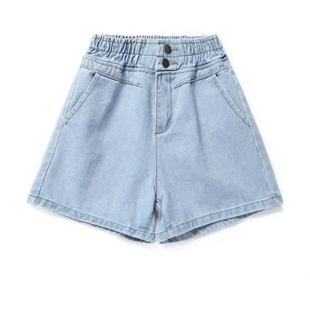 

MDINCN Denim shorts women's new summer high-waisted breasted loose loose thin elastic waist wild wide-foot Female shorts