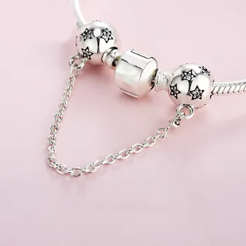 

New Original 925 Sterling Silver Fine Safety Chain Bright Stars CZ Round Charms Fit Pan Bracelet For Women DIY Jewelry Beads