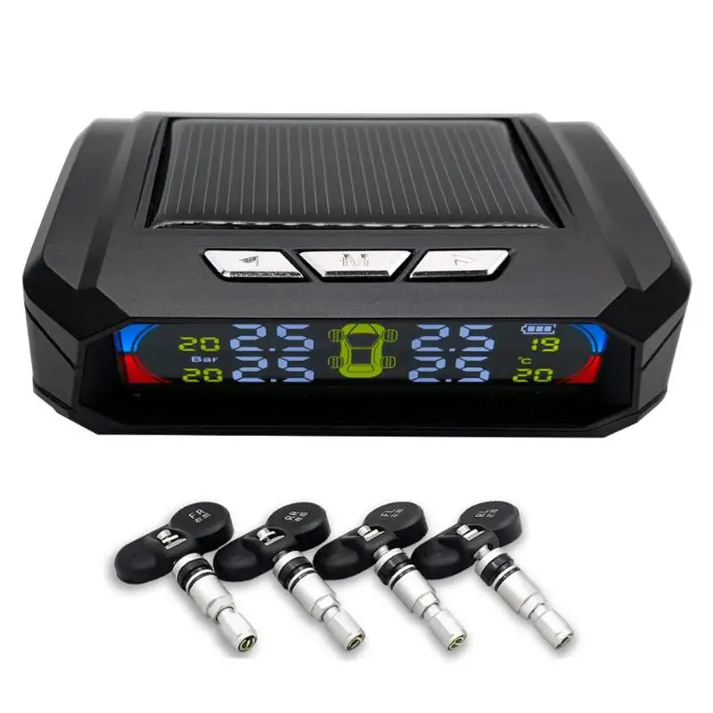 Солнечный ЖК-дисплей автомобиля TPMS авто шин давление мониторинга системы шин сигнализация с 4 датчиками