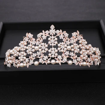 

luxuriou Crystal lmitation Pearl Gold Wedding Tiara Bridal Crown Head Jewelry Prom Queen Headpiece Wedding Hair Accessories