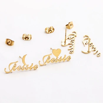 

Customize Heart Moon Star Crown Name Earrings Fashion Jewelry Custom Name Personalized Stud Earrings For Women Girl Best Gifts