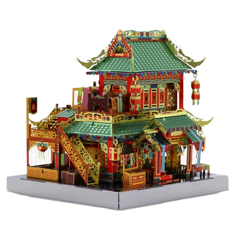 MU 3D металлическая головоломка Chinatown строительный YI-HONG модель двора наборы DIY 3D сборная головоломка игрушки светодиодный подарок для детей