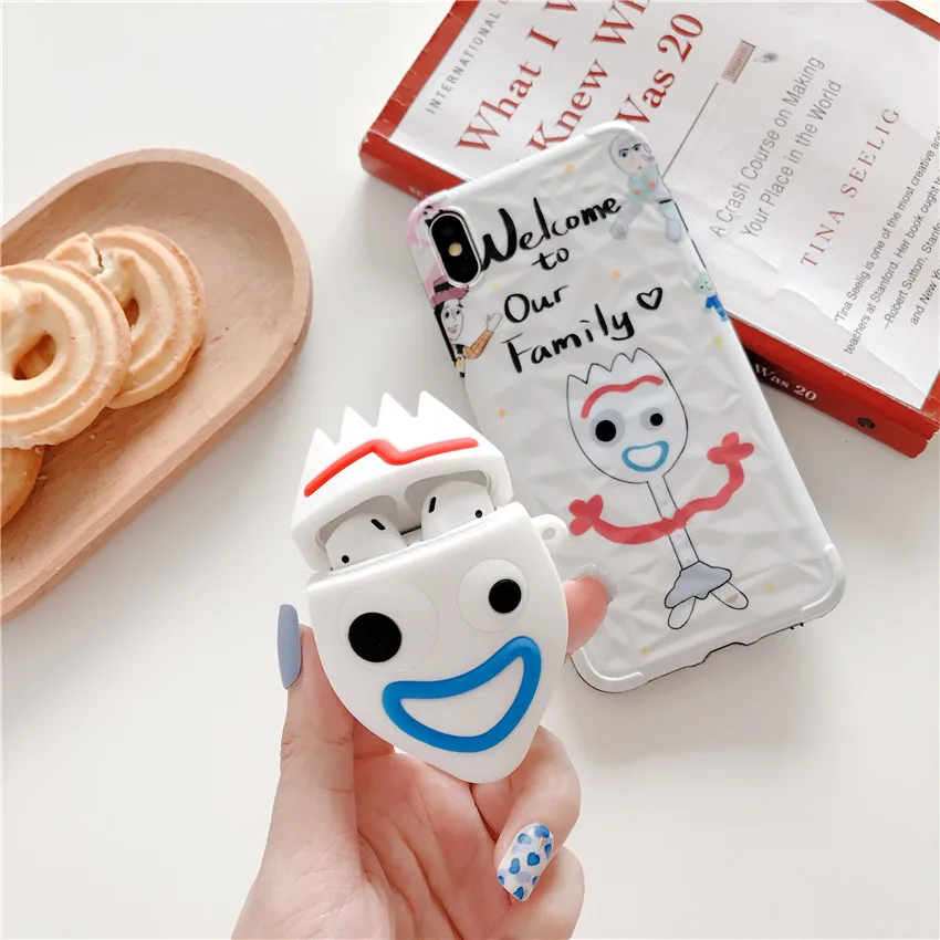 Забавный 3D мультфильм Forky Toy Story 4 силиконовый мягкий чехол для гарнитуры для Apple new Airpods 1/2 крышка беспроводные bluetooth наушники чехол - Цвет: Слоновая кость