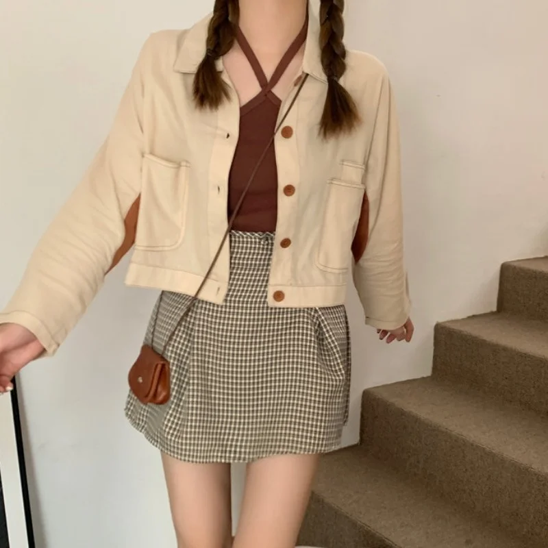 Fashion Work Clothes Short Color Stitching Denim Jacket for Women 2021 New Small Hot Girl Chic Early Autumn Top Jum | Женская одежда
