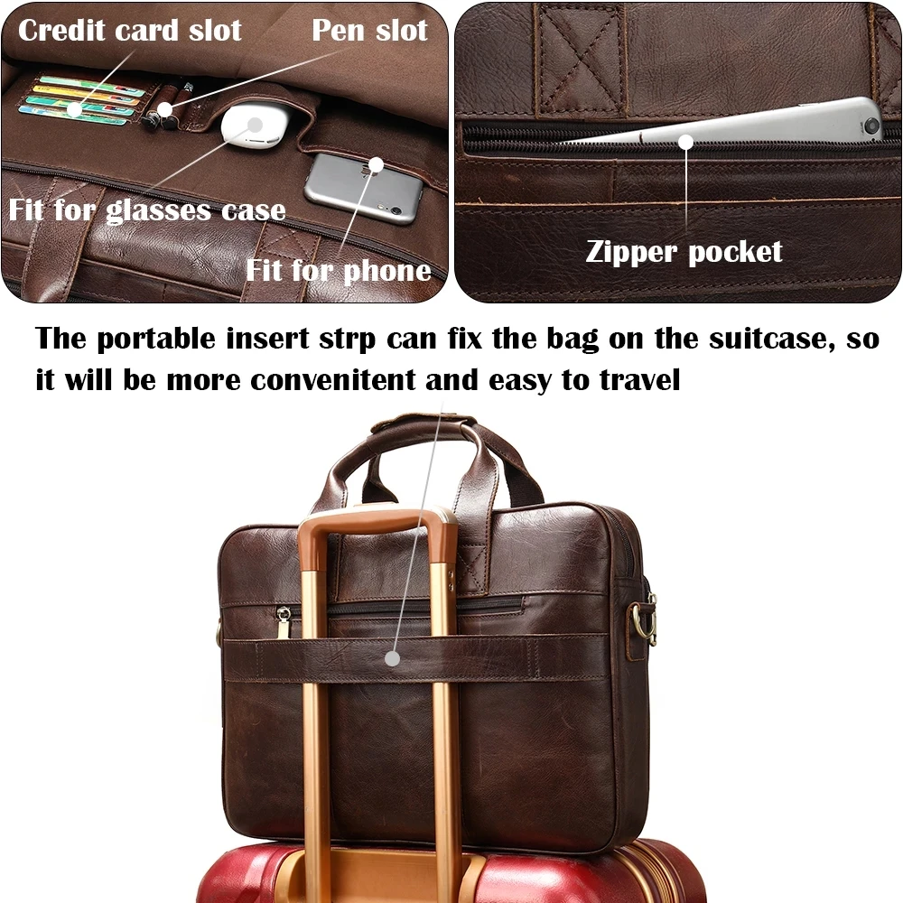 Business Genuine Leather Briefcase for Men Bag Tote Laptop 15.6 Inch Shoulder Handbag Document A4 Office Male Big PC Storage Bag