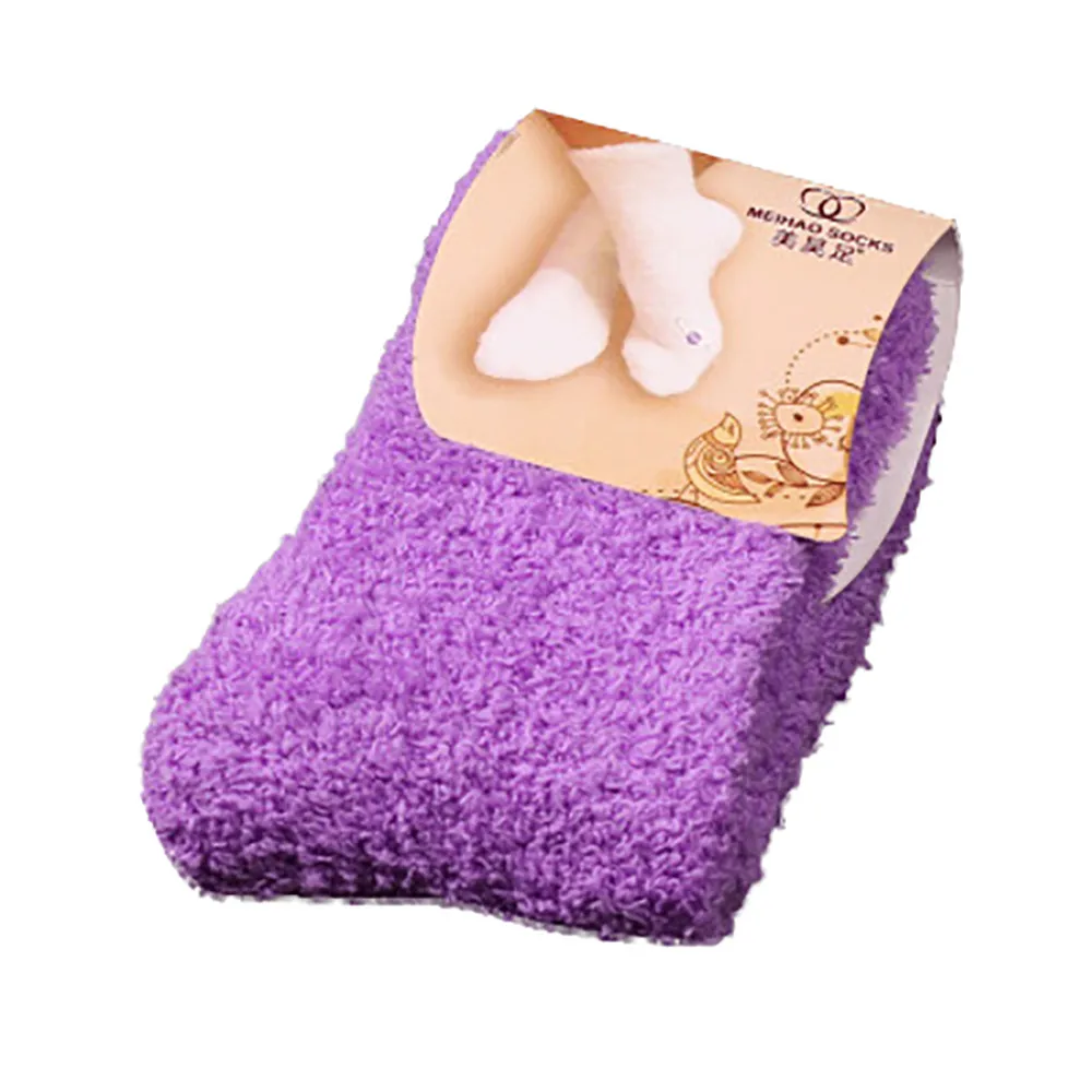 Зимние женские теплые шерстяные кашемировые зимние носки Wamer, бесшовные махровые сапоги, мужские носки для сна# D - Цвет: Фиолетовый
