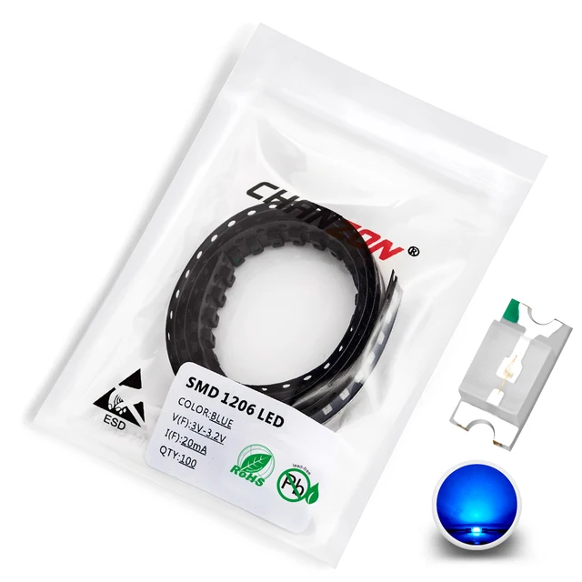 100 pcs 1206 SMD LED Emitting Diode Kit Lamp Chip Light Beads Warm White Red Green Blue Yellow Orange UV Pink Micro 3V SMT DIY 100pcs Blue