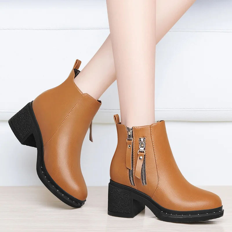 

Ann Martin Boots Women's British-Style 2019 New Style Autumn And Winter Chunky-Heel Short Boots WOMEN'S Leather Shoes Boots WOME