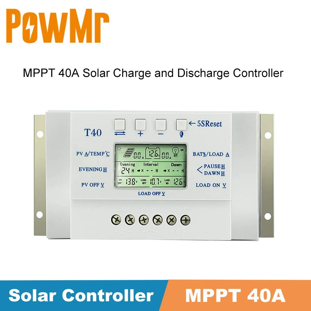 40A 12V/24V MPPT Solarladeregler Regulator mit PWM LCD Display Dual USB Ports 