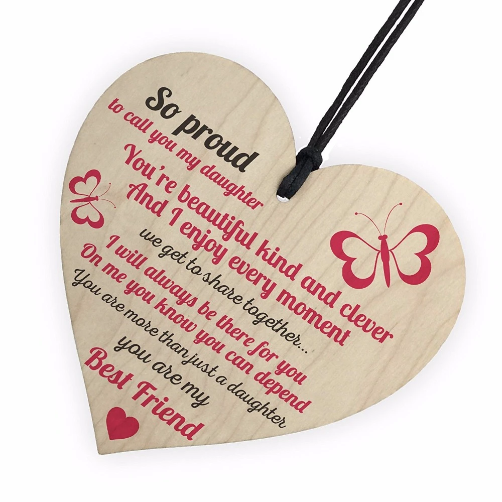 Proud Of My Daughter Wooden Hanging Heart Sign Plaque Daughters Love Keep Sake Sign Christmas Home Diy Tree Decorations Party Diy Decorations Aliexpress