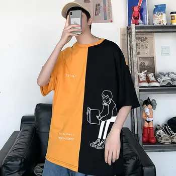 

Men's T shirt 2020 spring summer new slim-fitting color splicing half sleeve T shirt loose leisure personality youth men's wear