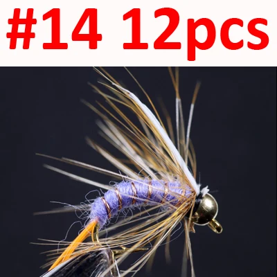 12pcs Purple Size 14 ICERIO 12 шт. латунная бусина головка принца Nymphs Stonefly Caddis Летающая форель рыболовные приманки - Цвет: 12pcs Purple Size 14