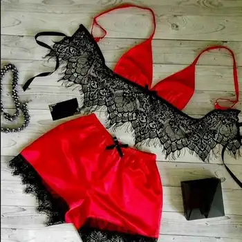 

2020 Summer Lace Pyjamas Women Lingeries Sleepwear Sexy V-Neck Bra Shorts Sets Underwear Pajamas Sleepwear Two-pieces Nightwear