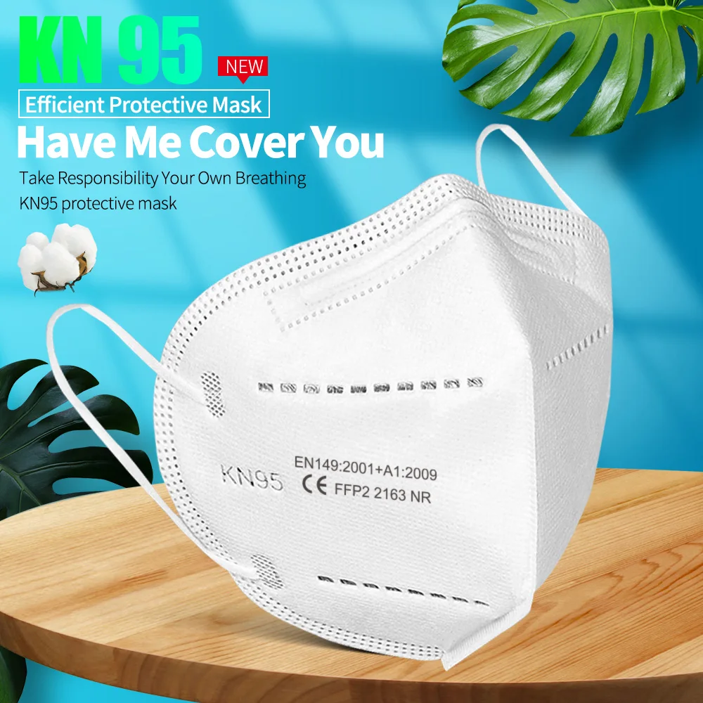100 шт. белый ffp2 Reutilizable KN95 маски kn95 Пылезащитная маска n95 5-Слои защитный 95% Нетканая