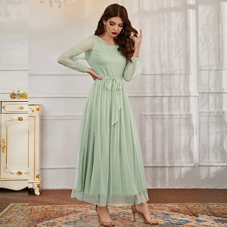 Spring Autumn Mesh Long Dress Office Lady Hollow Out Dresses Full Polka Dot  Party Evening Clothing Women Full Length Dress - AliExpress 200000345