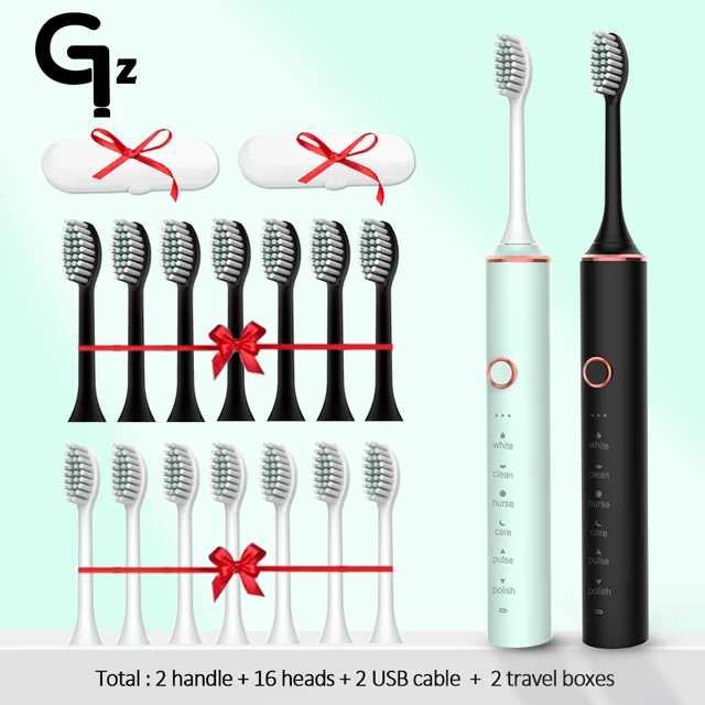 GeZhou Electric Toothbrush Sonic Toothbrush Rechargeable IPX7 Waterproof 6 Mode Travel Toothbrush with 8 Brush Head best gift N100black green box