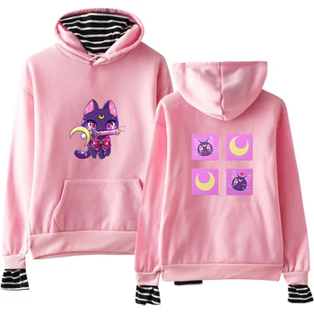 

Sailor Moon Hoodie in Women's Casual Lady Stripe Sweatshirt Long Sleeve Autumn Winter Harajuku Kawaii 90s Cartoon Cute Hooded