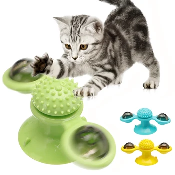 

3 Colors Windmill Cat Toys with Brush Cats Puzzle Whirling Turntable Spin Toys Improve IQ Puzzle Smart Teeth Cleaning Pet