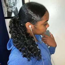Coleta de pelo rizado Afro, cabello humano Remy brasileño con cordón, coleta Ombre, extensiones de cabello