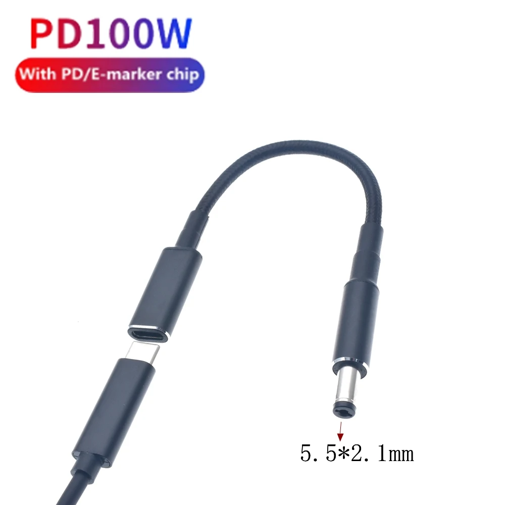

USB Type C мама вход к DC 5,5x2,1 мм штекер зарядного кабеля до 100 Вт