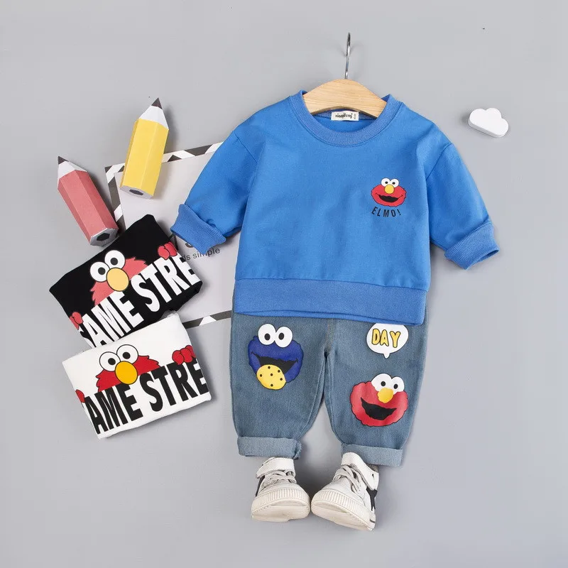 Высококачественный комплект одежды для мальчиков и девочек от 0 до 4 лет, новинка года, Осенний Повседневный однотонный Детский костюм с рисунком детская одежда футболка+ штаны