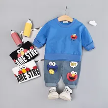 Высококачественный комплект одежды для мальчиков и девочек от 0 до 4 лет, новинка года, Осенний Повседневный однотонный Детский костюм с рисунком детская одежда футболка+ штаны
