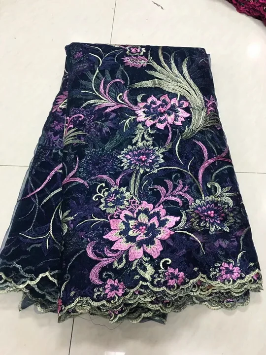 navy blue Новое поступление бусины африканская кружевная ткань высокого качества вышивка кружевная африканская Ткань 5 ярдов/шт швейцарский французский чистая кружева - Цвет: navy blue
