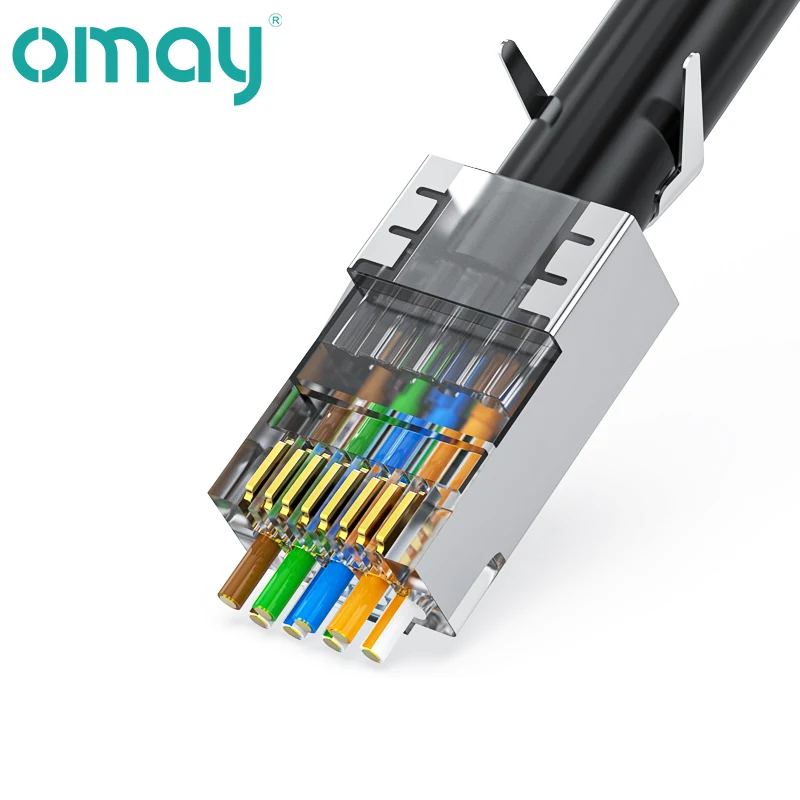 OMAY CAT6/7 CAT5 Pass Through RJ45 Modular Plug Network Connectors UTP 3/50μ Gold-Plated 8P8C Crimp End for Ethernet Cable