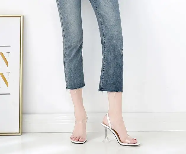 

2019 new style fashion Clear crystal heel glass heel high heel sandals for women