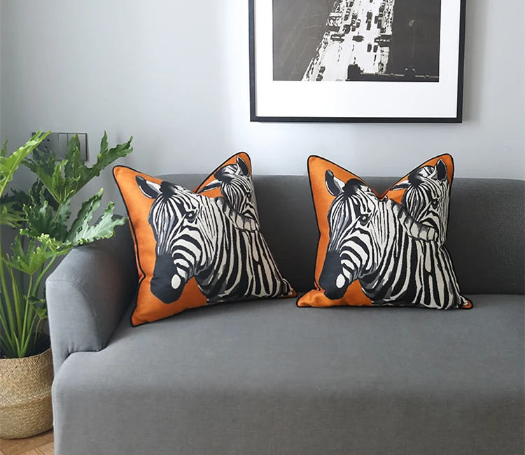 Zebra Laranja Tecido Velvet Pillow Case, Capa