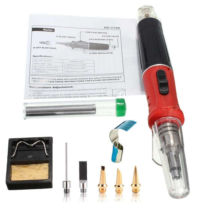 5X Hs-1115K 10In1 Pro Butane Gas Soldering Iron Kit Welding Kit Torch Pen T ^BW