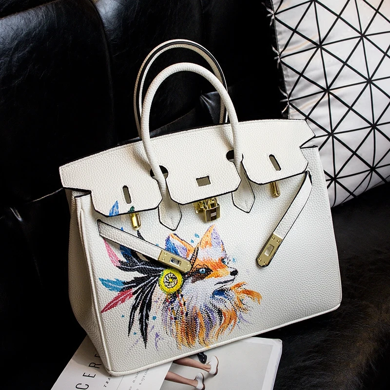 YCUSTBAG роскошный дизайн белая натуральная кожа 35 см золотая фурнитура ручная