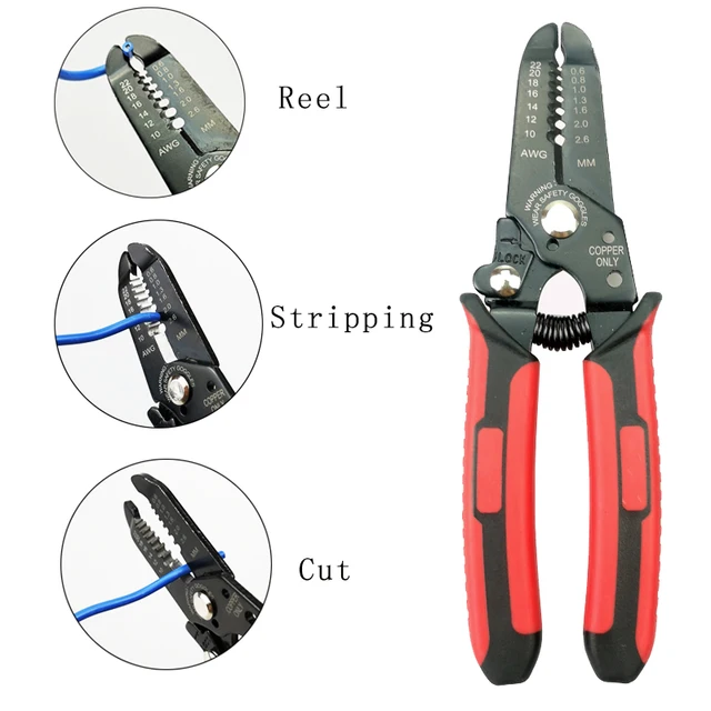 Wire Stripper Pliers Mini Multifunctional Electric Fast Peeling Tools Cutting Multitool Hand Operated Tool 0.5-2.6mm² AWG22-10 Red