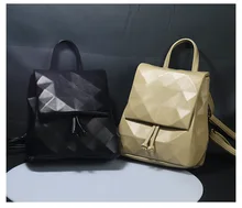 

PU Leather Backpack Women Designer Handbag 2021 Girl Shopper Bag Fashion Casual Solid Color Diamond Lattice Drawstring Schoolbag