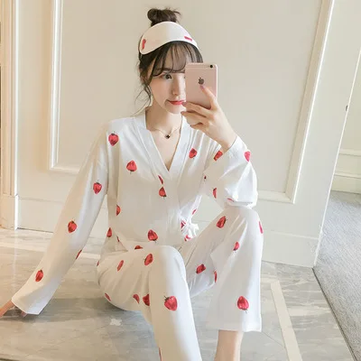 

Pajamas Women's Spring And Autumn Japanese-style Kimono Long Sleeve Two-Piece Set Fresh And Sweet Cute Students Loose-Fit Korean