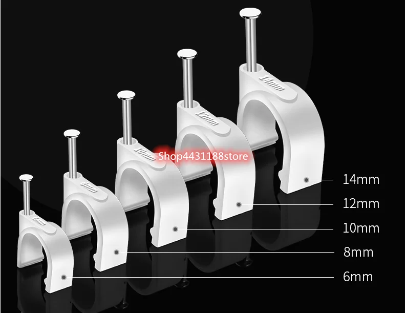 100PCS PE Plastic High Carbon Steel Nails 6mm Circle Cable Clip C Shaped Cable clips Wire Wall holder