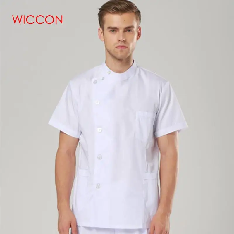 

WICCON Hospital & Dental Clinic Male Short Sleeve Surgical Uniform Isolation Gown Scrub Set Nurse Work Wear Medical Suit Set