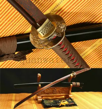 

DAMASCUS FOLDED STEEL RED JAPANESE SAMURAI SWORD KATANA VERY SHARP BLACK SAYA