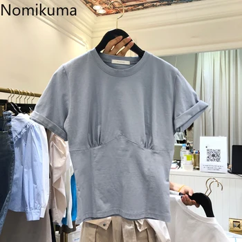 

Nomikuma 2020 Summer Women Korean Solid T Shirts Short Sleeve O Neck Femme Tee Tops Fashion Slim T-shirts Feminimo Top 6A041