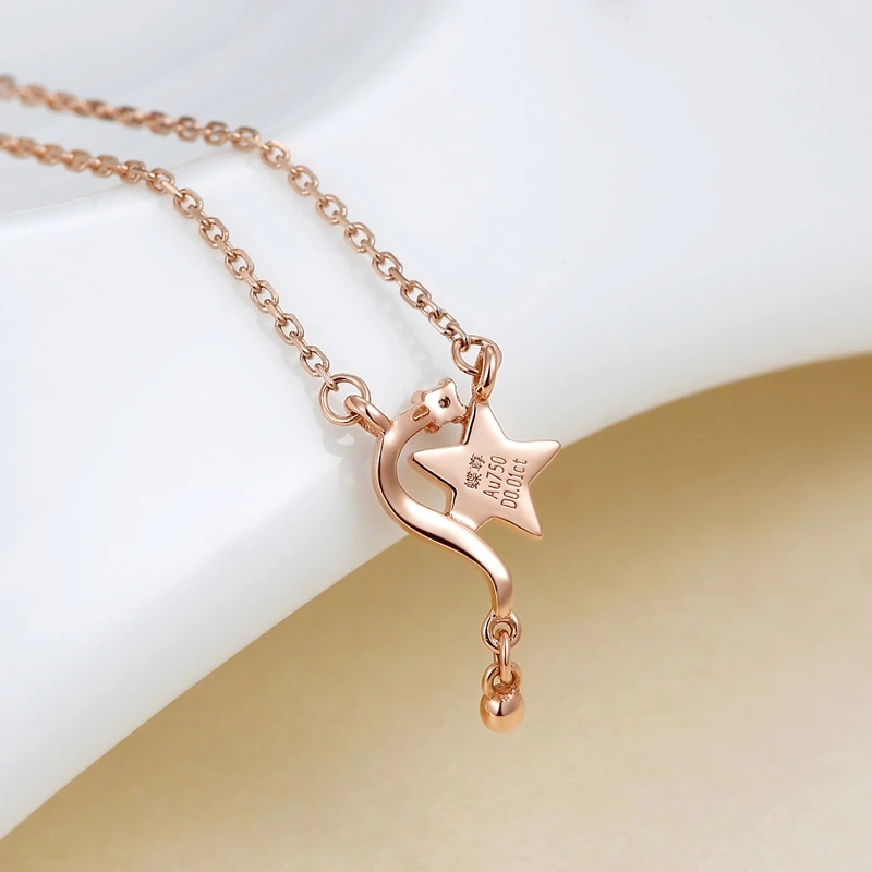 Lucky Star Diamond 18 к Настоящее ТВЕРДОЕ ЗОЛОТО AU750 кулон комплект колье с подвеской для женщин подарок для девочек Необычные Модные ювелирные изделия